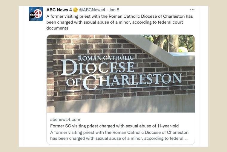 Father Jaime Adolfo Gonzalez-Farias, a visiting priest from Chile who served in the Diocese of Charleston, South Carolina, was arrested in Florida.