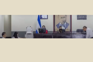Bishop Rolando Álvarez of Matagalpa, Nicaragua (on the left), is shown during his hearing on Jan. 10.