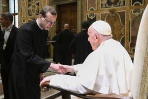 Pope Francis met with seminarians, staff, and faculty of the Ponitifical North American College in the Vatican's Apostolic Palace on Jan. 14, 2023.