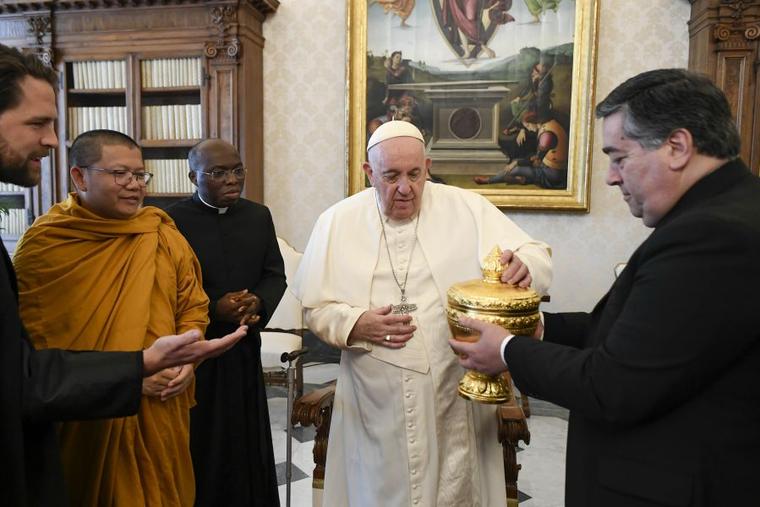 Pope Francis meets a Buddhist delegation from Cambodia on Jan. 19, 2023.
