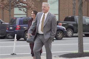 Mark Houck and his wife, Ryan-Marie Houck, are seen prior to entering the federal court house in Philadelphia on Jan. 25.
