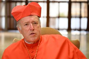 Cardinal Robert McElroy gestures as he attends a courtesy visit of relatives following a consistory for the creation of 20 new cardinals by Pope Francis Aug. 27 at the Vatican.