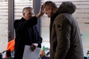 Archbishop Broglio blesses Sashko Lenevych, a lieutenant in the Armed Forces of Ukraine. Archbishop Broglio blesses Sashko Lenevych, a lieutenant in the Armed Forces of Ukraine.