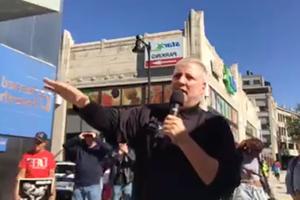 Mark Houck gives a speech at the Men's March in Boston on Oct. 15, 2022. Mark Houck gives a speech at the Men's March in Boston on Oct. 15, 2022.