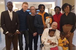 Pope Francis meets with refugees from Congo and South Sudan before his flight to Africa on Jan. 31, 2023. Pope Francis meets with refugees from Congo and South Sudan before his flight to Africa on Jan. 31, 2023.