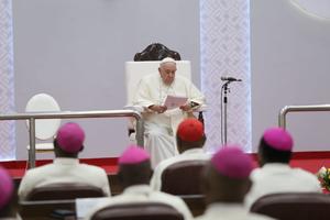 Pope Francis met the Catholic bishops of the Democratic Republic of Congo on his final day in Kinshasa on Feb. 3, 2023 Pope Francis met the Catholic bishops of the Democratic Republic of Congo on his final day in Kinshasa on Feb. 3, 2023