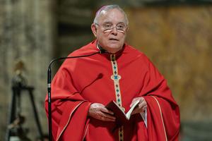 Archbishop Charles Chaput of Philadelphia speaks to members of the United States Conference of Catholic Bishops' Region III who gathered at Basilica of Saint Paul Outside the Walls on Nov. 27, 2019, during their “ad Limina Apostolorum” visit.