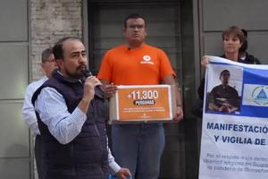 A demonstration is held outside the Nicaraguan embassy in Mexico.