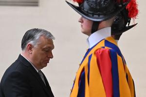 Hungary's Prime Minister Viktor Orban arrives for a private audience with the Pope on April 21, 2022 in The Vatican. 