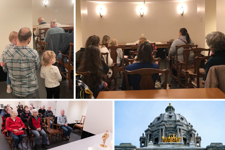 The faithful adore Christ at the Minnesota State Capitol.