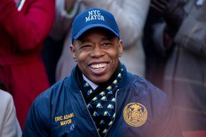 New York City Mayor Eric Adams attends the campaign launch event for ‘We Love NYC’ in Times Square on March 20 in New York City. The day before, he spoke of faith on cable news. Faith has been a topic he has discussed of late.