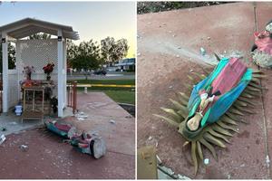 On April 1, 2023, a statue of Our Lady of Guadalupe was vandalized at Corpus Christi Catholic Church in Corona, California.