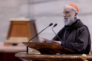 Cardinal Raniero Cantalamessa preaches at the Liturgy of the Lord’s Passion on April 7 in St. Peter’s Basilica in the presence of Pope Francis.