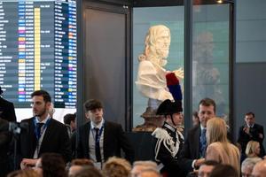 The renowned Italian artist Gian Lorenzo Bernini’s famous sculpture "Salvator Mundi" (Savior of the World) is on display at Rome's airport.
