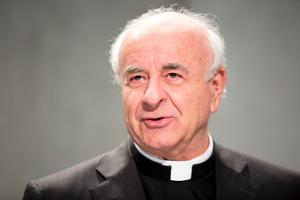 Archbishop Vincenzo Paglia, grand chancellor of the Pontifical Institute John Paul II, speaks at a press conference.