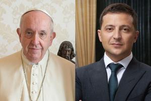 Pope Francis and Ukrainian President Volodymyr Zelenskyy.