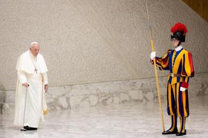 Pope Francis arrives at the Paul VI Hall for his weekly general audience on Ash Wednesday 2023, Feb. 22.
