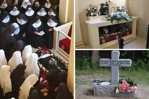 Pilgrims join Benedictine nuns in prayer at the Abbey of Our Lady of Ephesus in Gower, Missouri, over Memorial Day weekend 2023.