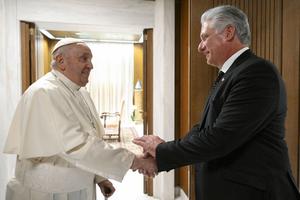 Pope Francis meets Cuban President Miguel Díaz-Canel on June 20 at the Vatican.