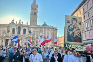 Procession for the feast of Our Lady of Perpetual Help passes in front of Rome’s Basilica of St. Mary Major.