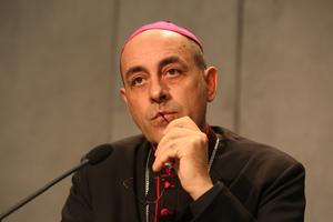 Archbishop Víctor Manuel Fernández, Rector of the Pontifical Catholic University of Argentina at the Vatican Press Office, Oct. 8, 2014.