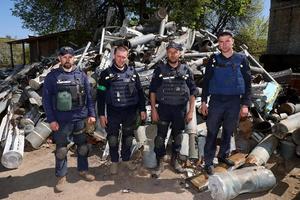 Remains of clusters and other munitions collected by the State Emergency Service of Ukraine in the Kharkiv region, May 10, 2022. 