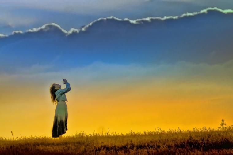 Sunset Girl Woman Female Virtue Spirituality Praying Photo