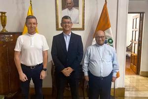 From left to right: Monsignor Jordi Bertomeu; José David Correa, superior general of Sodalitium Vitae Christianae; and Archbishop Charles Scicluna.