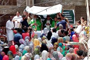 Just four days after a mob of Islamist extremists burned down a Christian community in the Pakistani city of Jaranwala, more than 700 Catholics gathered to celebrate Mass outside the decimated St. Paul Catholic Church on Aug. 20, 2023.