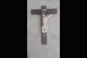 A crucifix which was destroyed during an attack on St. Kisito minor seminary in Bougui, Burkina Faso, Feb. 10, 2022.
