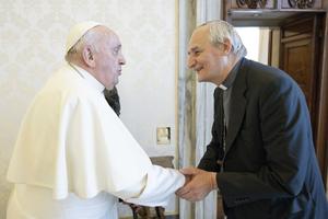 Pope Francis and Cardinal Matteo Zuppi at the Vatican on Aug. 24, 2023.