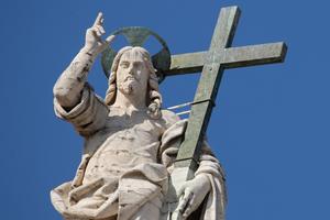 A statue of Christ is seen during the weekly general audience on Sept. 27 in St. Peter’s Square at the Vatican.