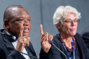 Congolese Cardinal Fridolin Ambongo Besungu, shown above at an earlier press event, said during a press briefing on Oct. 7 that the initiative is providing ‘new ways to address problems, whatever they are,’ with ‘a spirit of synodality.’