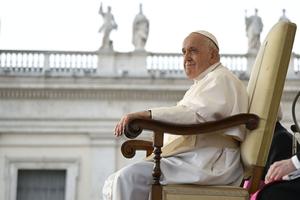 Pope Francis presides over his weekly general audience in St. Peter's Square at the Vatican on Oct. 18, 2023.