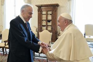 Pope Francis meets with World Jewish Congress President Ronald S. Lauder at the Vatican on Oct. 19, 2023.