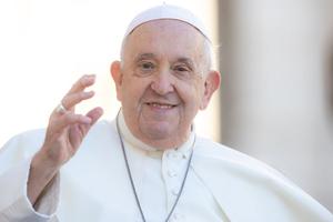 Pope Francis waves to the crowds at his general audience on Nov. 8, 2023.