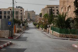 The road leading from checkpoint 300, one of the main entrances to Bethlehem, to the city is completely deserted. Since Oct. 7, when the war broke out, the gate has been closed. Nov. 18, 2023.