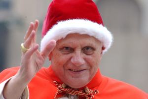 Pope Benedict XVI wears a festive hat on Dec. 21, 2005. 