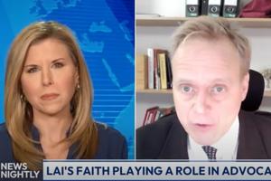 Jonathan Price, a member of Jimmy Lai's international legal team, appears on “EWTN News Nightly” with host Tracy Sabol on Dec. 19, 2023.