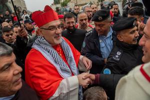 Latin Patriarch of Jerusalem Cardinal Pierbattista Pizzaballa arrives in Bethlehem on Christmas Eve 2023.