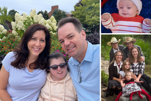 Clockwise from left: Brad and Jesi Smith and their daughter Faith Victoria; baby Deacon Emerson; and the Enzminger family, including little sister Tabitha.
