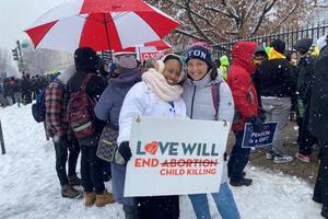 Dina Sophia Patryn, 22, of Weymouth, Massachusetts, and Kaycie Hippolyte, 25, of Boston, took a nine-hour bus ride to the March for Life on Jan. 19, 2024.