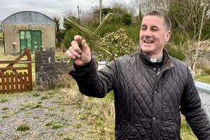 Father Patrick Hughes shows how to make a traditional St. Brigid's Cross in County Cavan, Ireland.