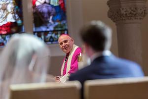 Bishop Mario Eduardo Dorsonville, 1960-2024, officiates at the wedding of Steve and Courteney Simchak in 2019.