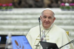 Pope Francis at the Synod on Synodality on Oct. 6, 2023.