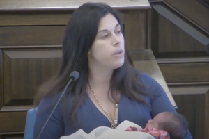 Amanda Toll, D-Keene, speaks on the New Hampshire House floor Feb. 1.