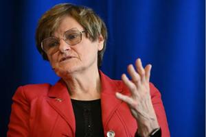 Nobel Prize for Medicine laureate Katalin Karikó speaks during the annual Nobel Symposium hosted by the Swedish Embassy at the House of Sweden in Washington, D.C., on Nov. 14, 2023.