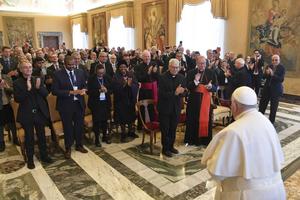 Pope Francis meets with members of the Pontifical Academy for Life on Feb. 12, 2024, at the Vatican.