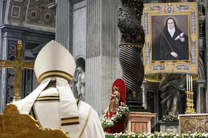 Pope Francis presides over the Feb. 11 canonization ceremony of the first female Argentinian saint, María Antonia de San José de Paz, known as “Mama Antula,” in St. Peter's Basilica at the Vatican.