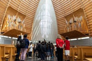 Students from St. Anthony Catholic School in Oakland, Calif., visit the Cathedral of Christ the Light in Oakland.
